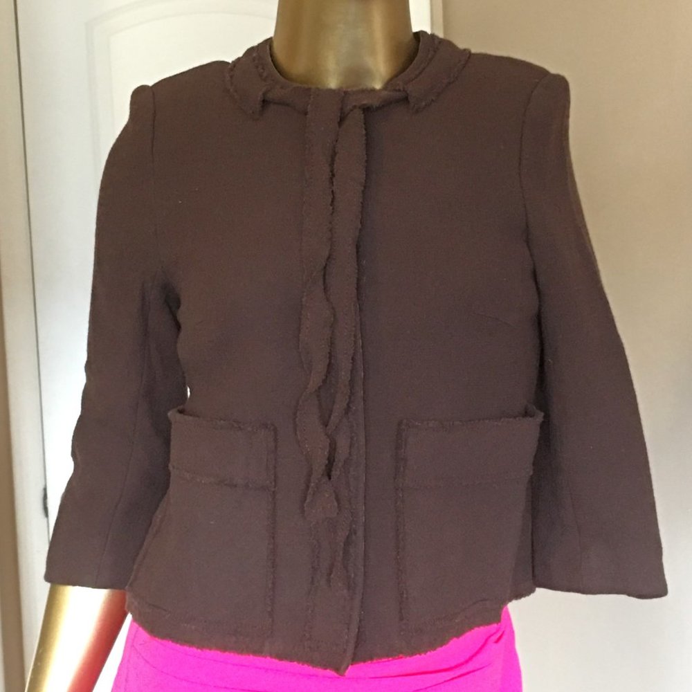 Tuleh Brown Fringe Wool Blend Evening Jacket - image 4